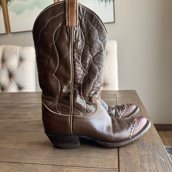 VTG Tony Lama Two Tone Lizard Wingtip Two Tone Cowgirl Rodeo Western Boots 6B - Picture 12 of 12